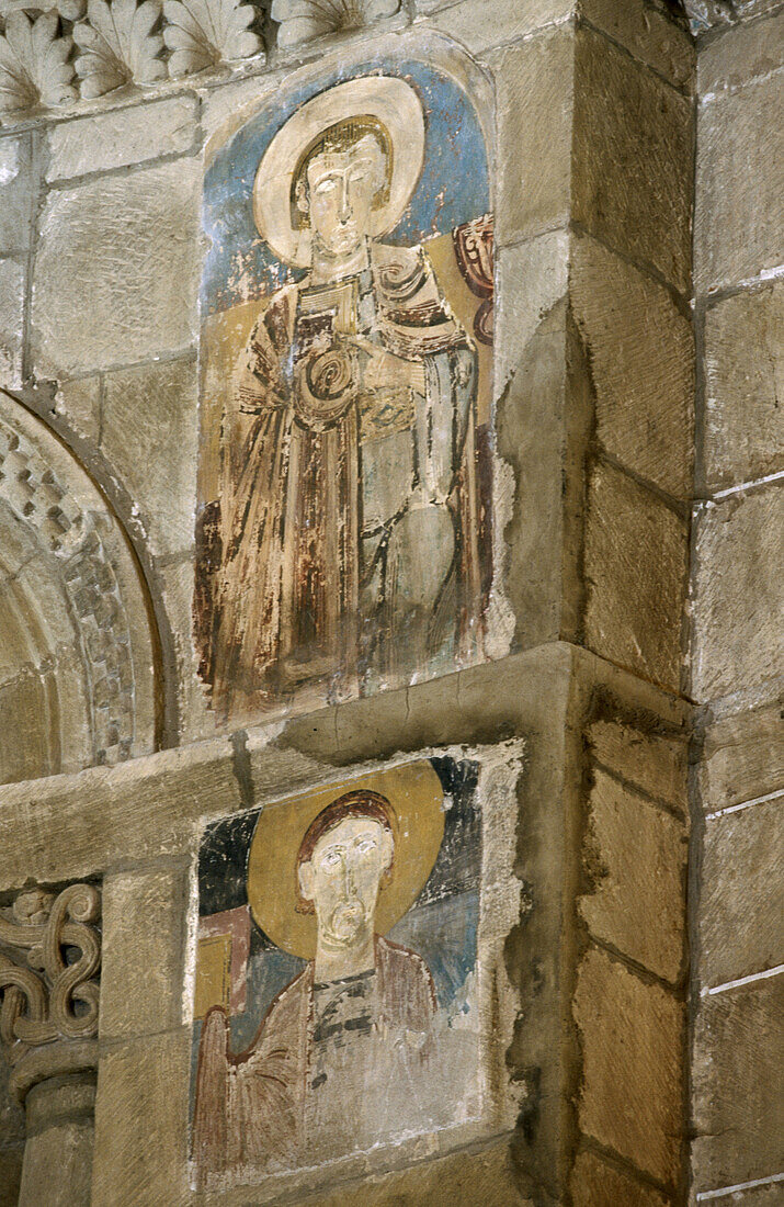 Romanesque collegiate church (XIIth century). Romanesque painting. San Martin de Elines. Valderredible. Cantabria. Spain.