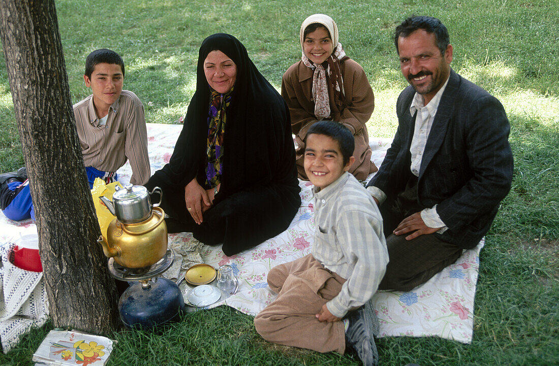 Family having a picnic. Isfahan. Iran.