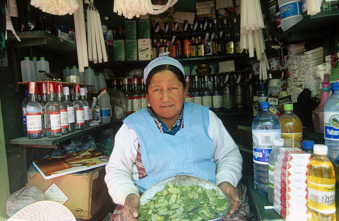 Woman selling coca leaves. Miner s market. Potosí. Bolivia.