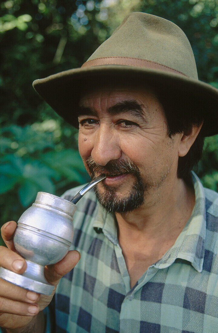 Man enjoying mate. Misiones. Argentina.