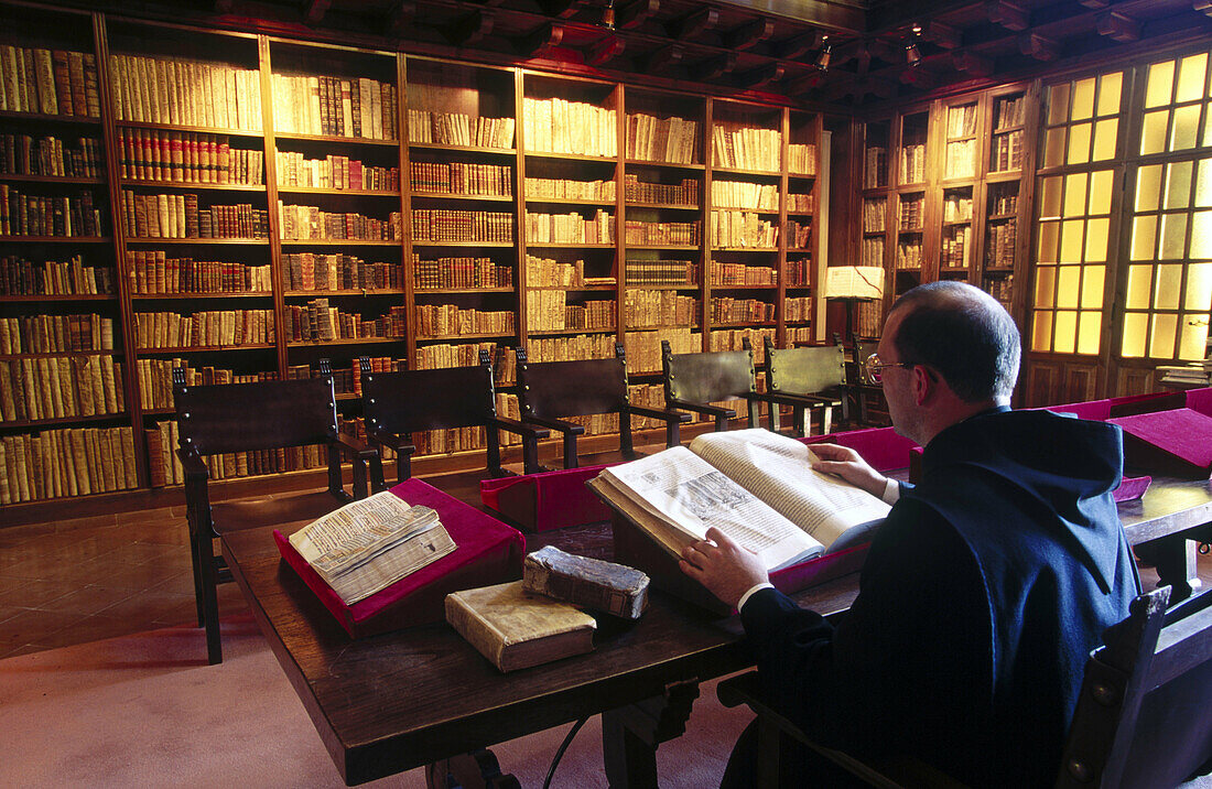Library. San Salvador de Leyre monastery. Navarra. Spain.