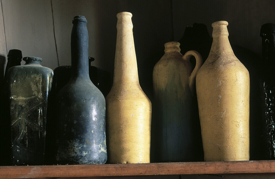 Bottles dating 19th century at old French coffee plantations, La Isabelica museum in Gran Piedra National Park. Cuba