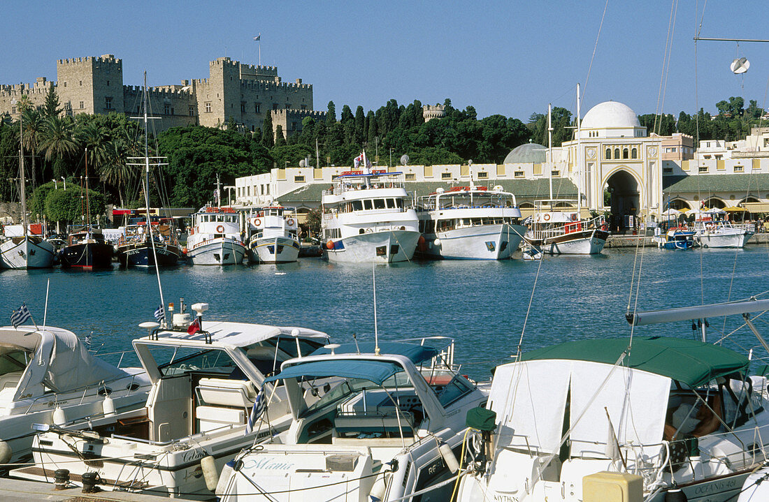 Harbour & Palace of the Grand Masters. Rhodes. Dodecanese. Greece