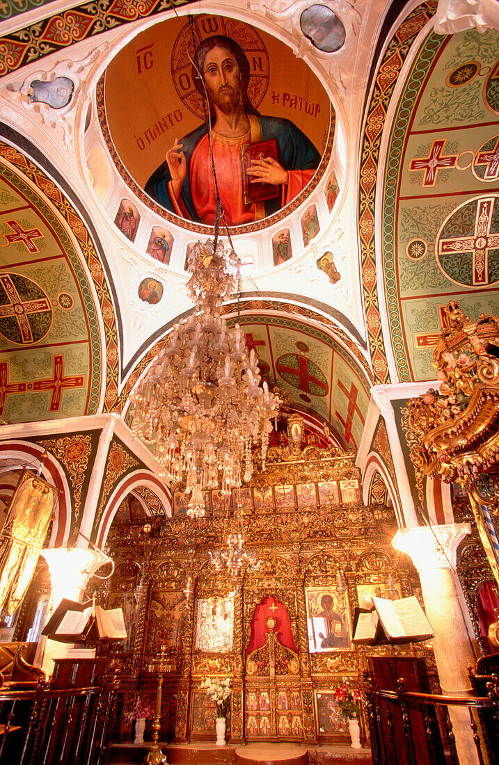 Church in the Monastery of Tourliani. Ano Mera village. Mykonos. Cyclades Islands. Greece