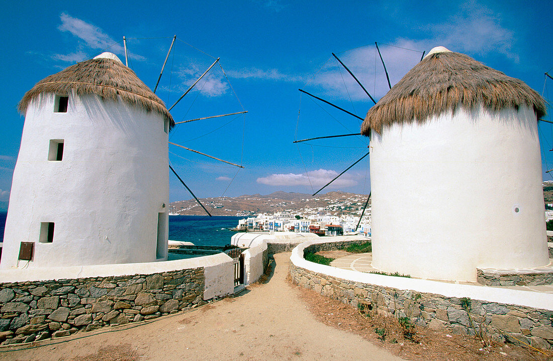 Windmills in Mikonos. Greece