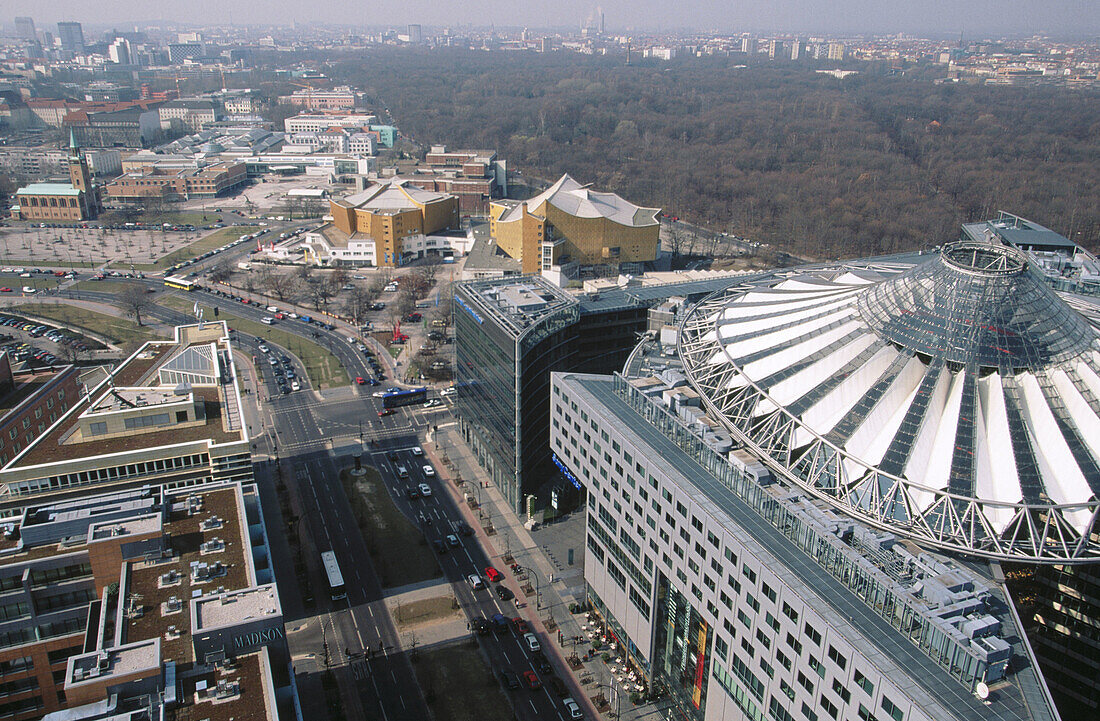 Aerial view of the Sony Center in Postdamer Platz. Berlin .Germany
