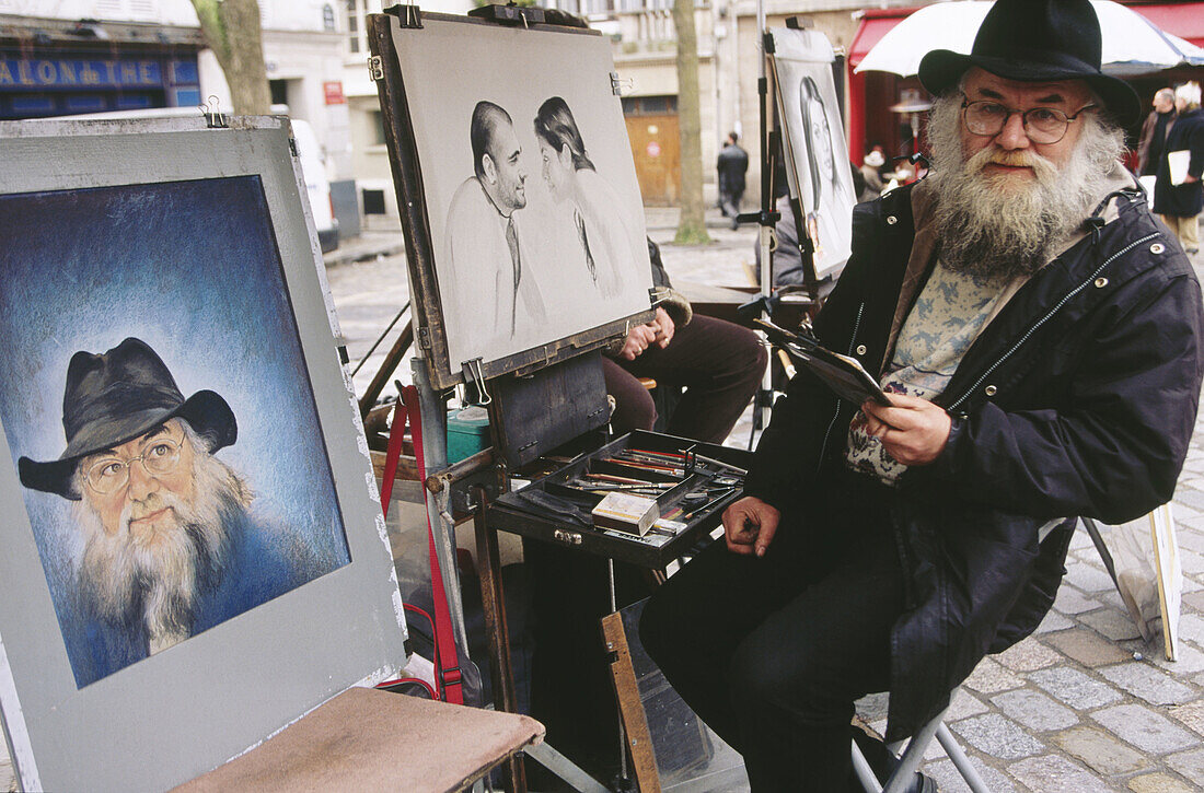 An artist in Plaza du Tertre . Montmartre. Paris. France