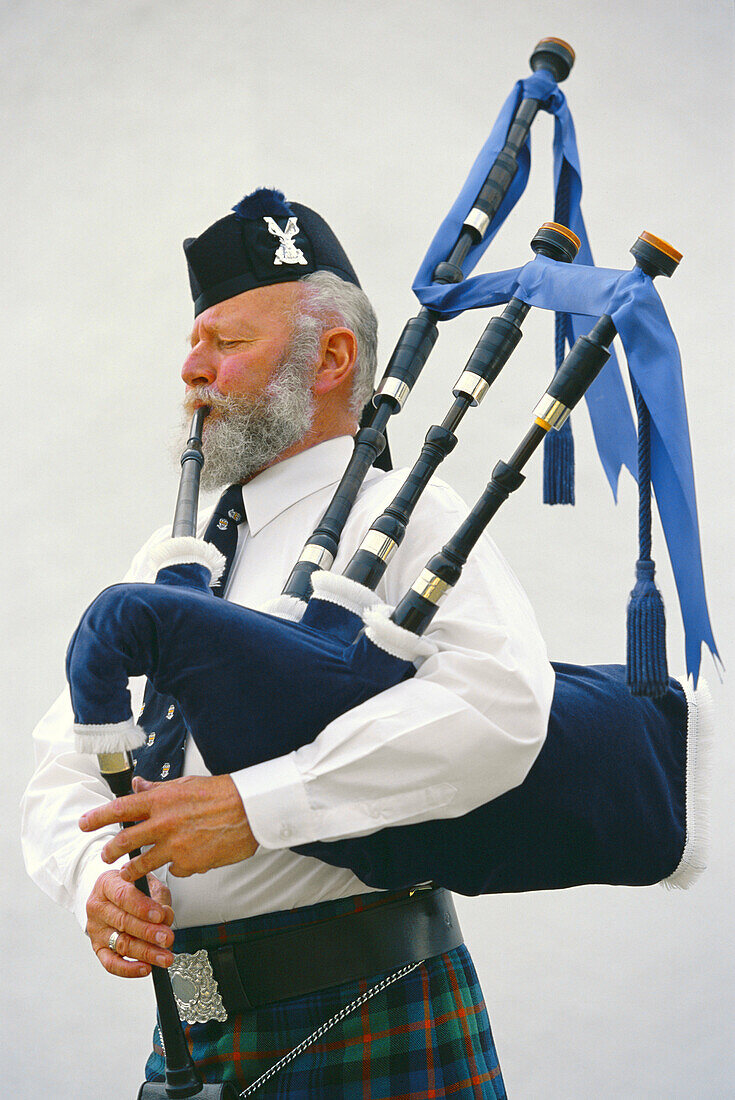 Pipe musician at Blair Castle. Blair Atholl. Perth and Kinross. Scotland. UK