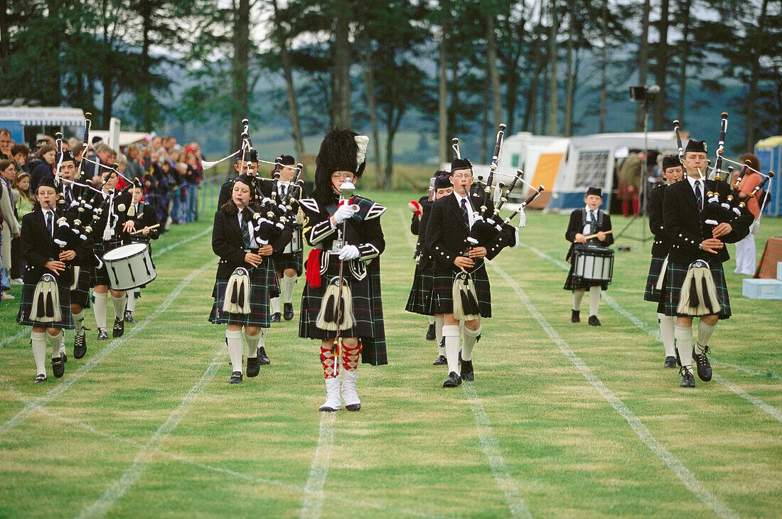 Pipe musicians at Scottish Highland Games. Scotland