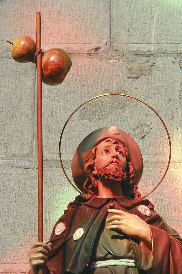 Statue of pilgrim Santiago on Santa María Cathedral. Vitoria. Alava. Basque Country. Spain