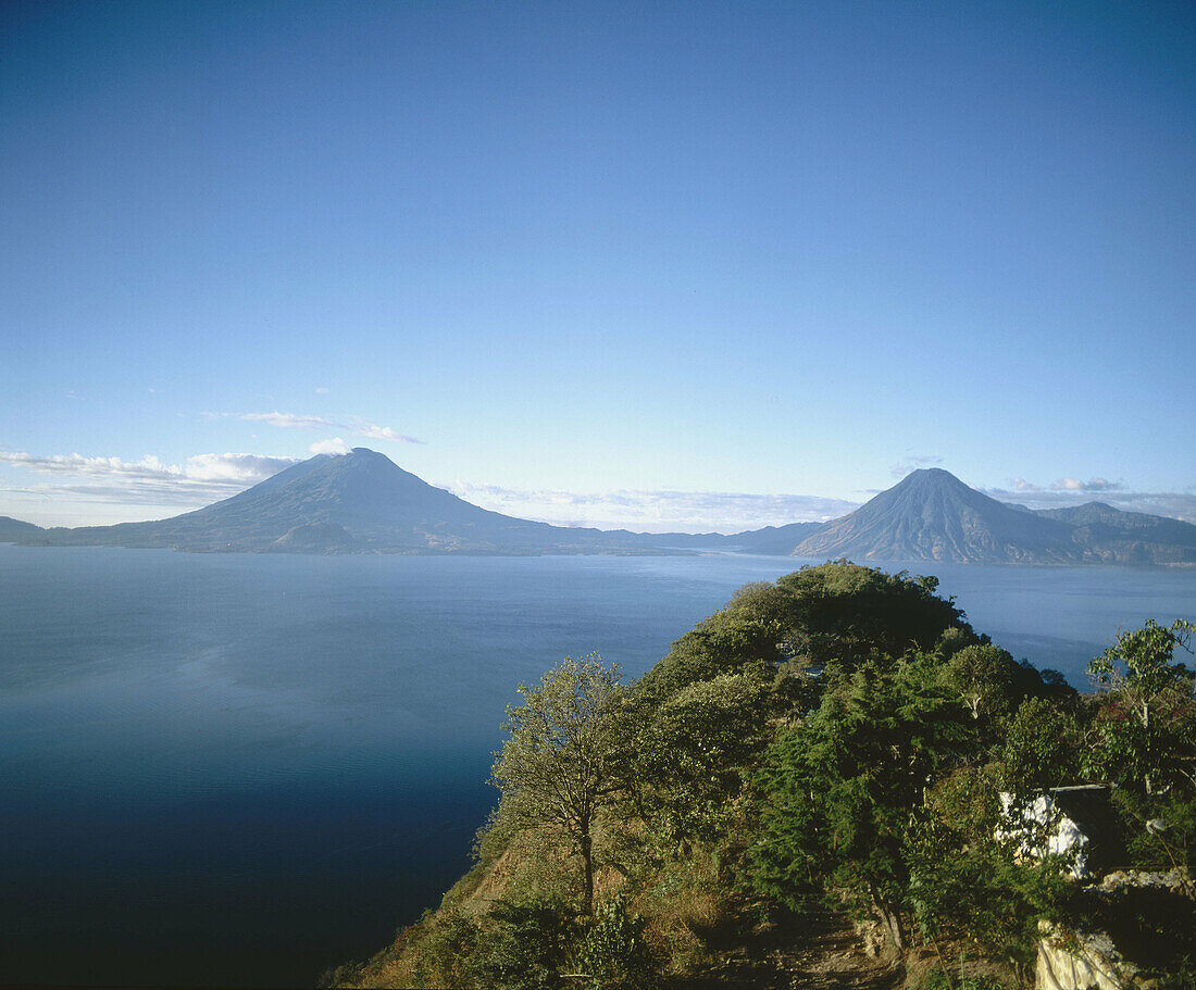 San Pedro and Tolimán volcanoes. Lake Atitlán. Guatemala.