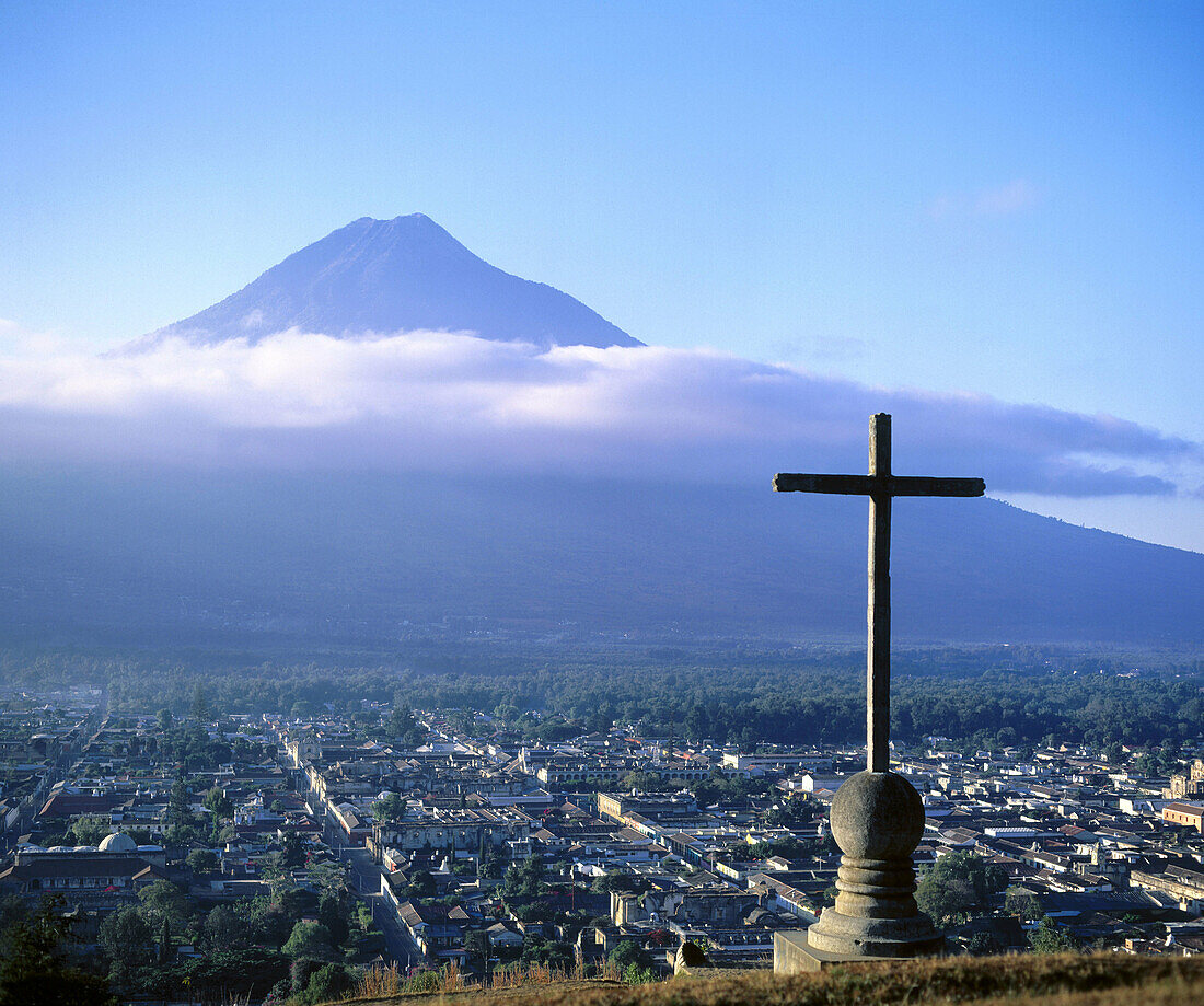 Agua Volcano, view fom Mirador de la Cruz. Antigua Guatemala