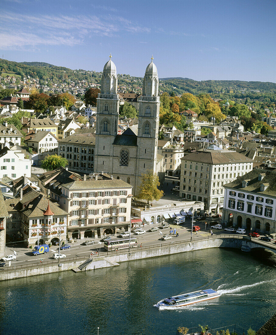 Grossmünster and Limmat River. Zurich. Switzerland