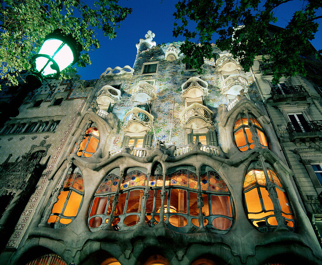 Facade of Batllo House (1904-1906), by Gaudi. Barcelona. Spain