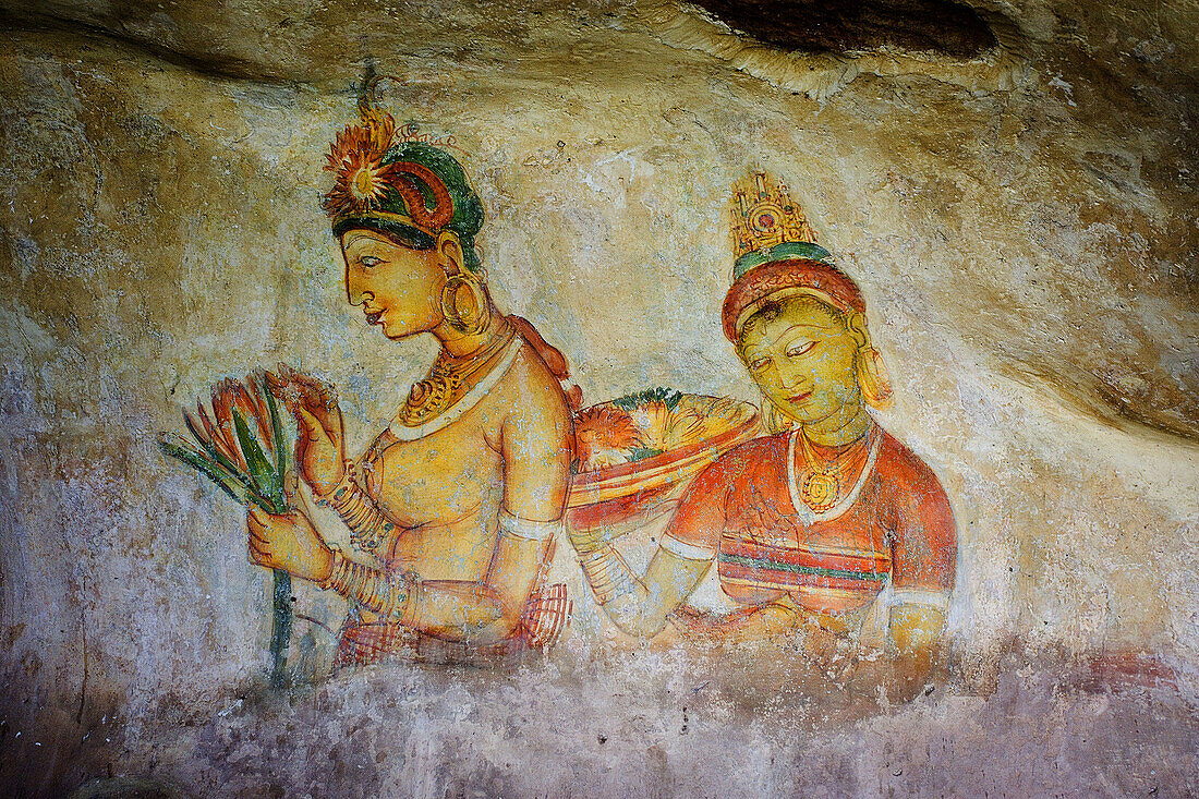 The Ancient Cities (W.H.). Sigiriya City. The Rock Fortress. Frescoes (The Sigiriya Damsels). Sri Lanka. April 2007.