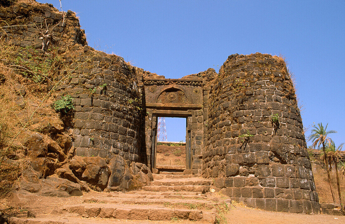 Bastion and entrance of Sinhagarh Fort in Pune. Maharastra. India