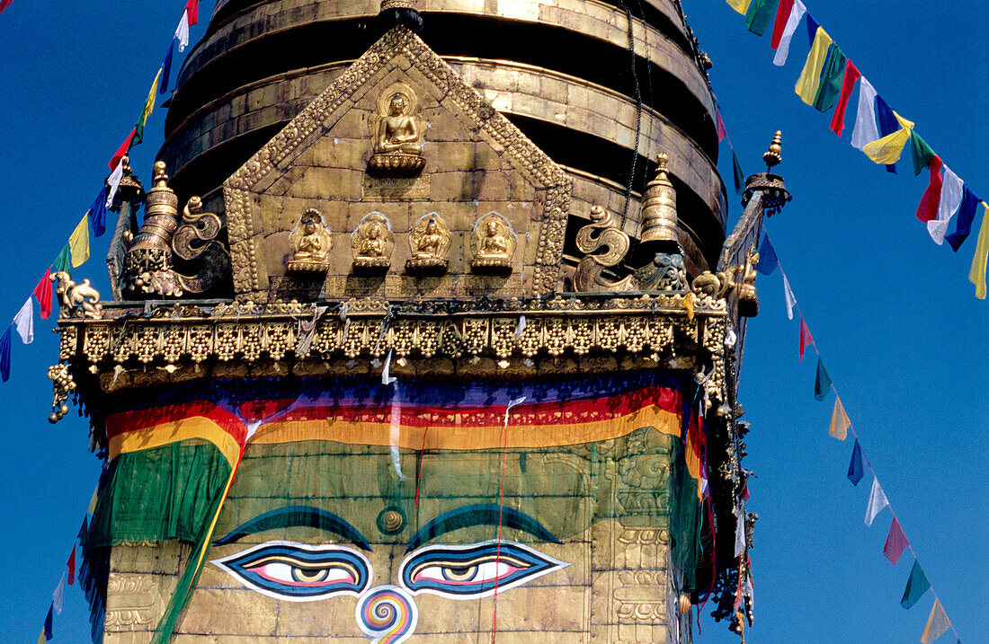 Detail of Swayambhunath Stupa. Kathmandu. Nepal