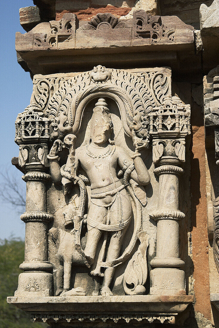 Scultpture at Pratihara temple (9th century). Magarmandi Mata temple. Nimaj, Pali district. Rajasthan, India