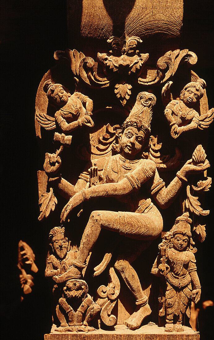 XVIIth century wood carvings in a temple chariot at Madurai. Tamilnadu. India.