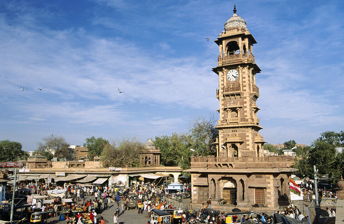 Clock tower and market. Jodhpur. Rajasthan. India.