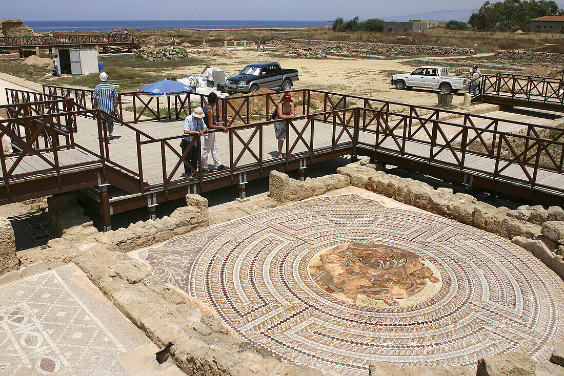 Roman mosaic in old Paphos. An UNESCO, World Heritage Site. Cyprus
