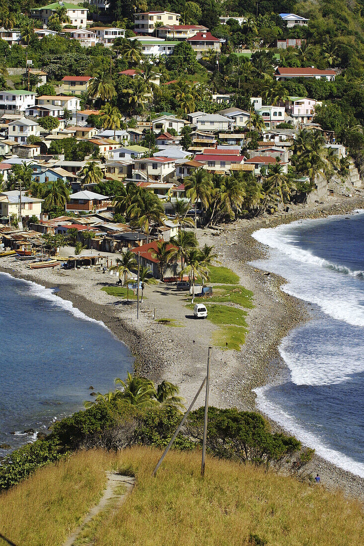 Scotts Head. Atlantic ocean on one side and Caribbean sea on the other at the south part of Dominica.