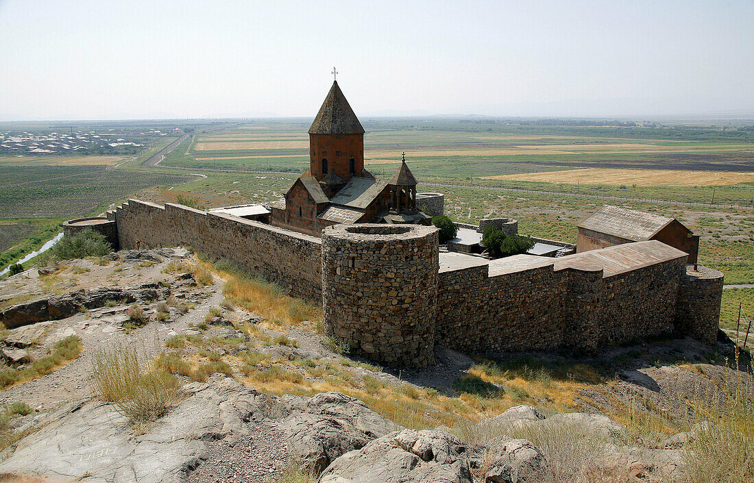 Khor Virap is a fortified church and monastery from around 200. Near the village Pokr Vedi, 30 km from the capital Jerevan. Armenia.