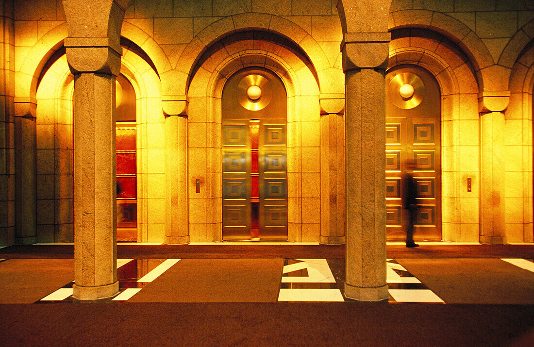 Elevators at Sony Center. Manhattan. New York City. USA
