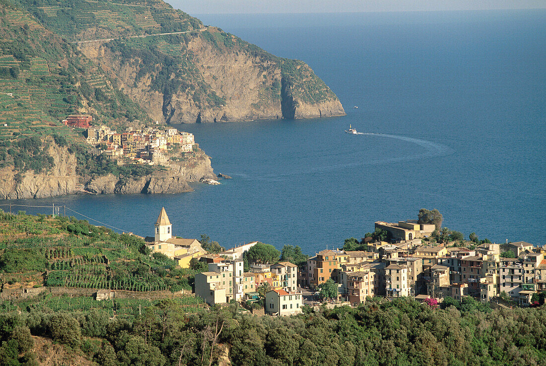 Corniglia and Manarola. Cinque Terre. Liguria. Italy