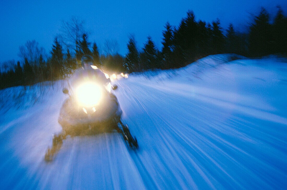 Snowmobile at night. Quebec. Canada