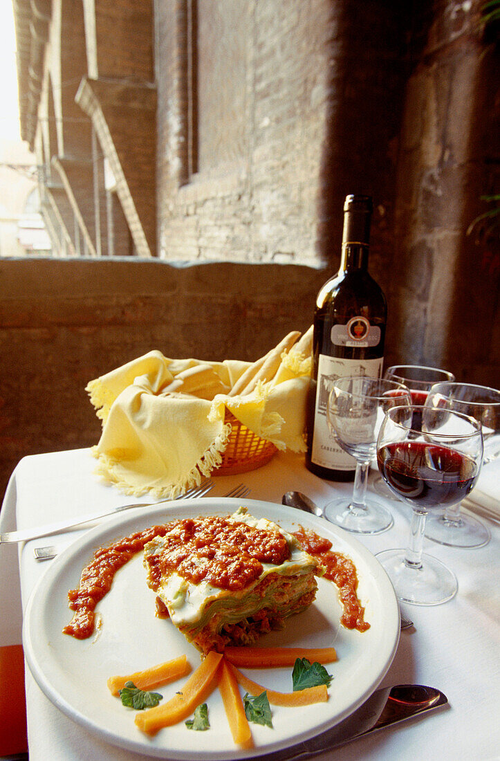 Lasagne at restaurant. Bologna. Italy