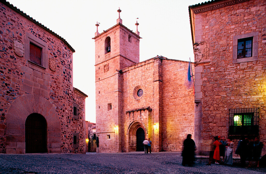 Santa Maria Church and Square in Caceres. Extremadura. Spain