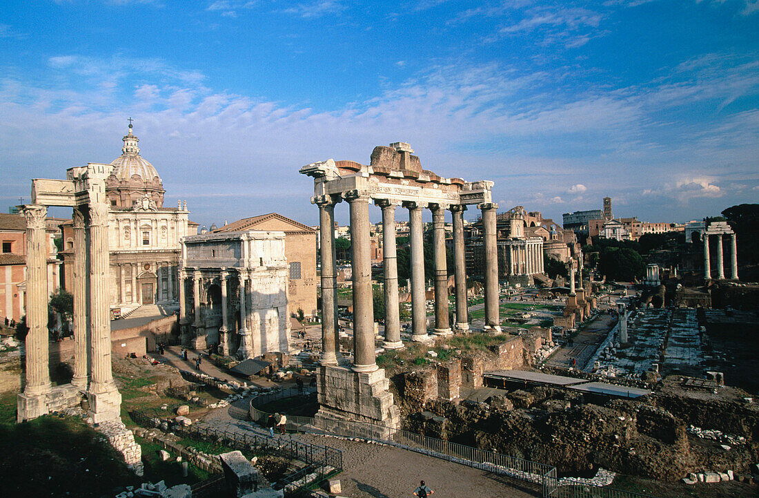 Roman Forum. Temple della Concordia. Settimo Severo Arch and Luca e Martina church. Lazio. Roma