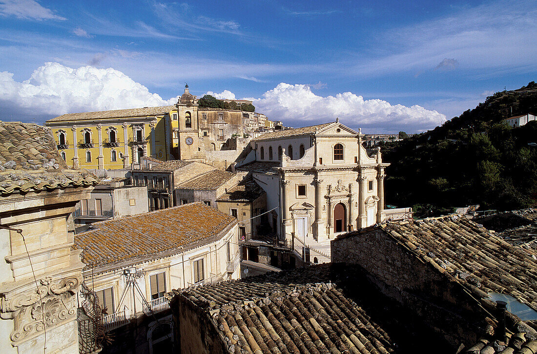Ragusa Ibla, view of the town and Purgatorio church (Unesco World Heritage). Ragusa. Sicily. Italy.
