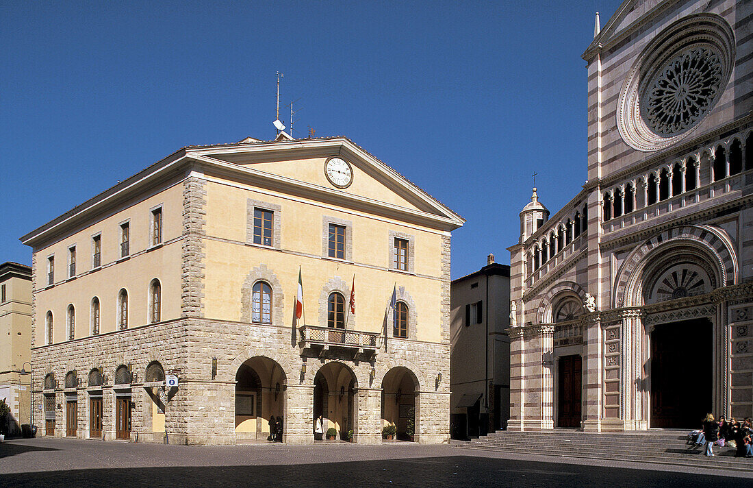 Municipal Palace and the cathedral. Grosseto. Tuscany. Italy.