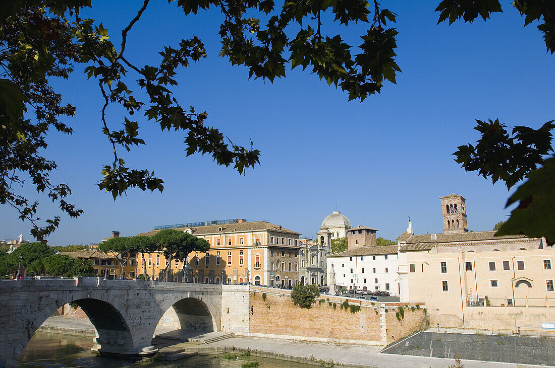 Isola Tiberina on Tiber river, Rome. Lazio, Italy