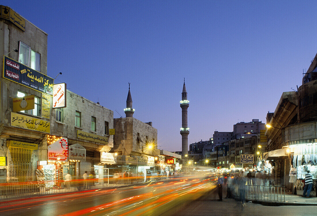 View near the Al-Hussein Mosque at twilight. Amman, Jordan