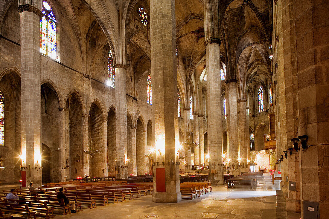 Main nave of Santa Maria del Mar church. Barcelona. Spain