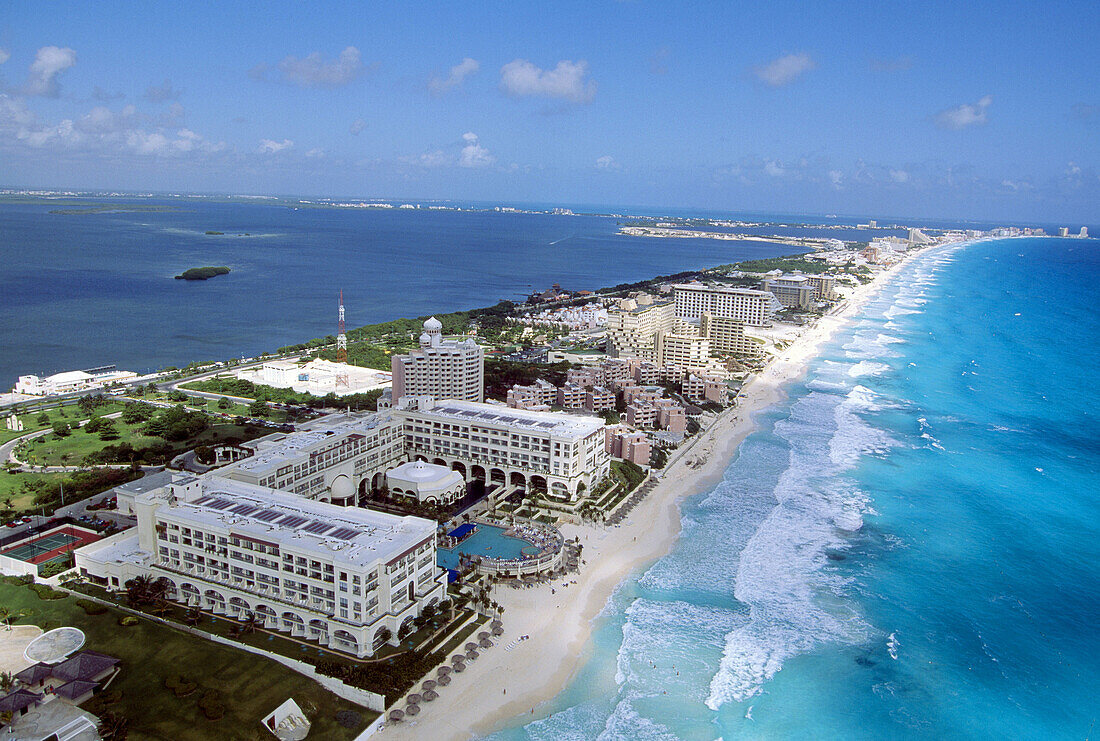 Air view of the Hotels area. Cancun. Mexico.