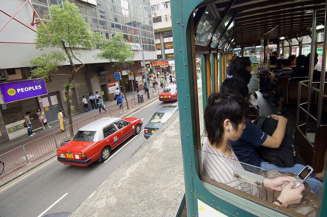 Tram at Causeway bay. Hong Kong, China.