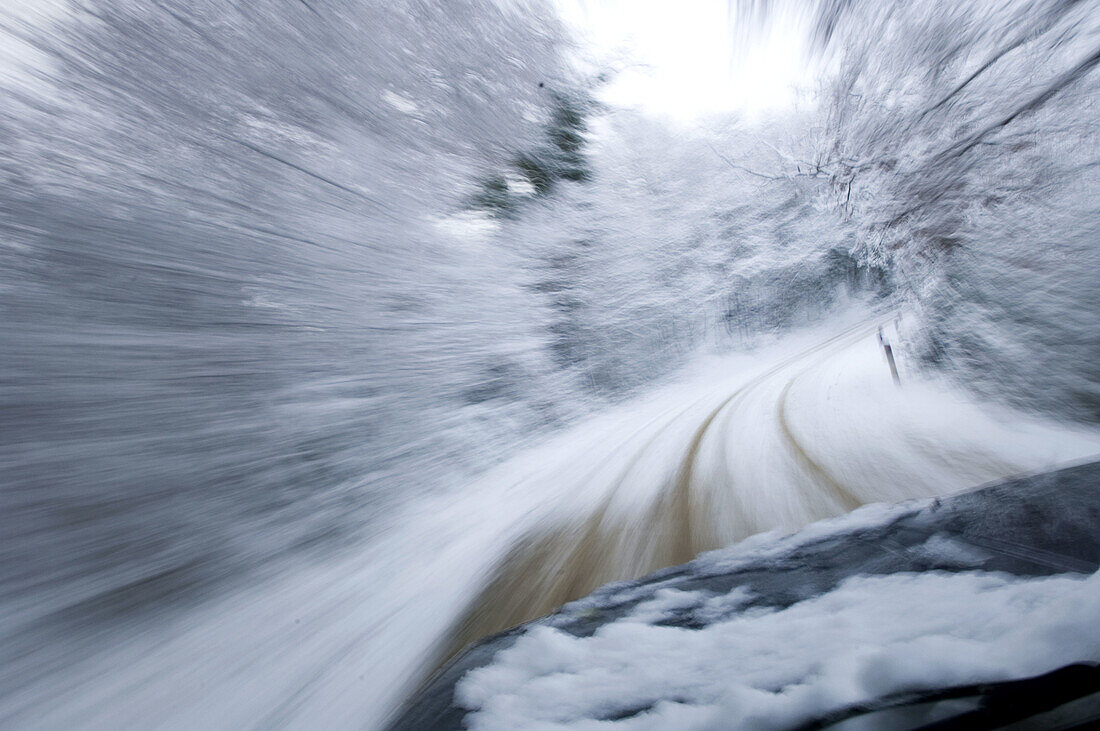 Road in the snow near Certaldo. Tuscany. Italy