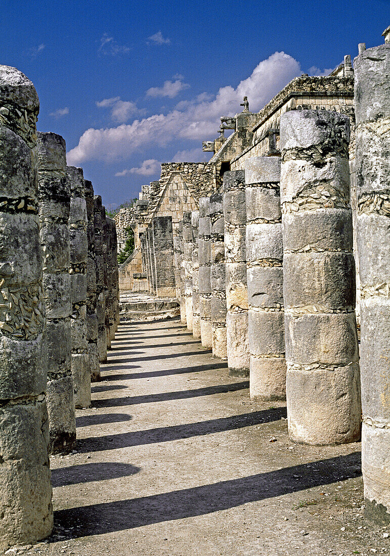 The Thousand Columns Group and the Warriors Temple (UNESCO World Heritage). Chichen Itza. Yucatan. Mexico.