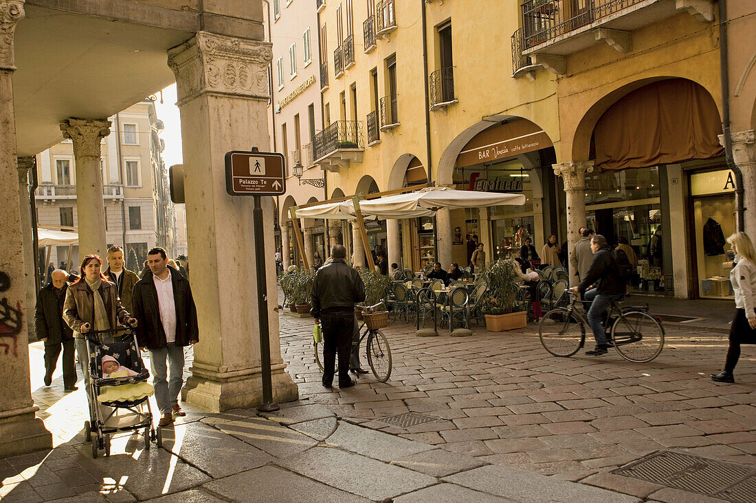 Arcades in Via (street) Roma. Montova. Lombardy, Italy