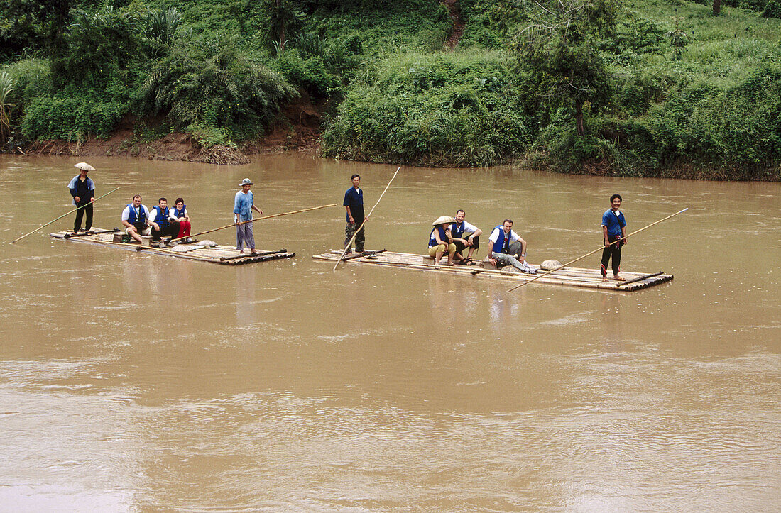 Tourists on rafts. Chiang Mai province. Thailand.