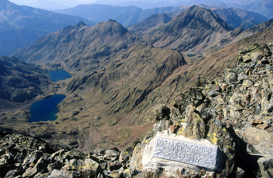 Verdaguer peak and Estats and Sotllo lakes. Pallars Sobirà. Lleida province. Catalunya. Pyrenees Mountains. Spain