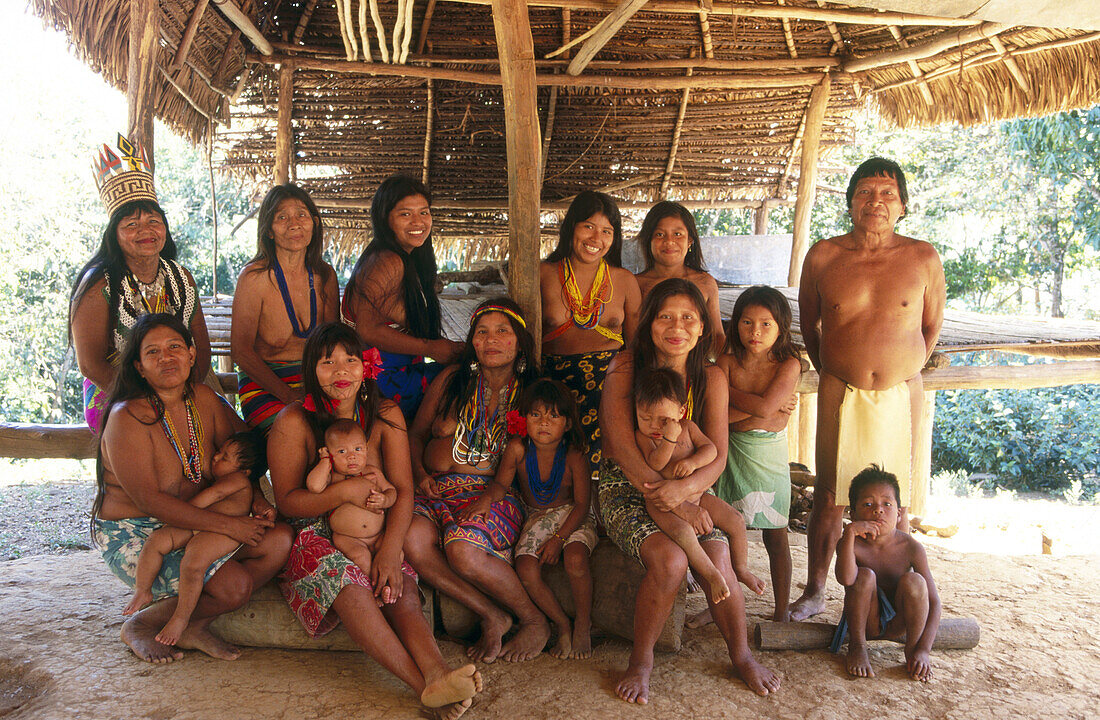 Embera indians of Parara Puru indigenous community. Alajuela Lake, Chagres National Park, Panama