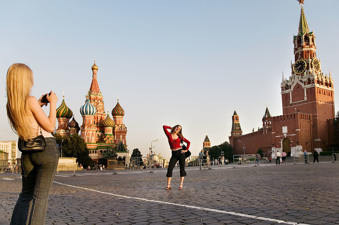 St. Basil s cathedral and Savior s Tower, Kremlin Wall. Red Square. Moscow. Russia