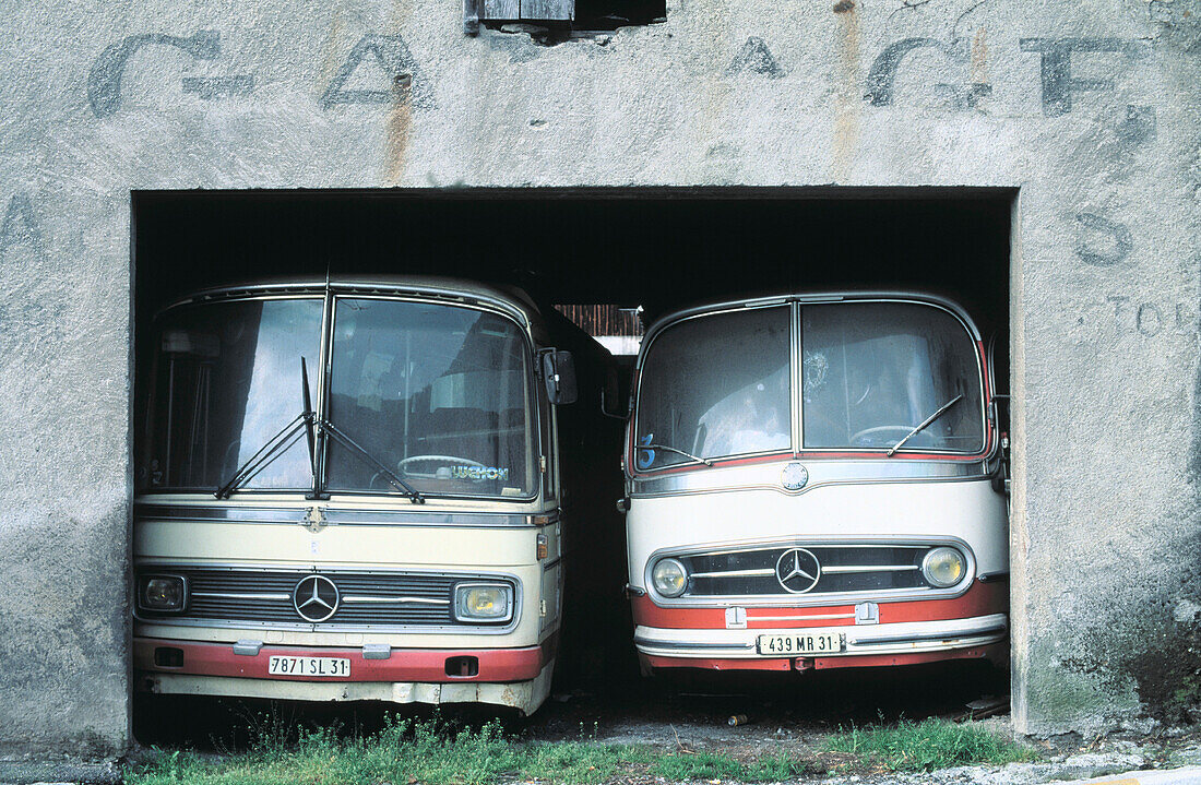 Old coaches in garage. France