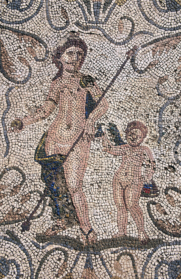 Venus and Cupid. Mosaic in the Amphitheatre. Mérida. Badajoz province. Extremadura. Spain.