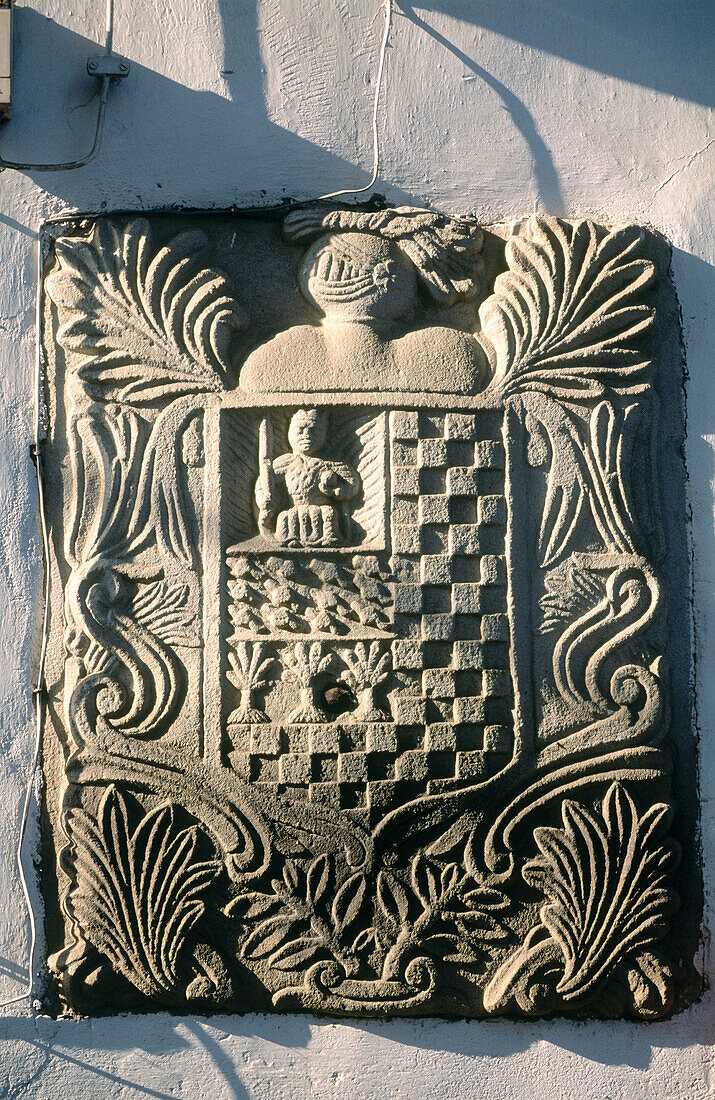 Coat of arms in a façade. Zugarramurdi. Navarra. Spain.